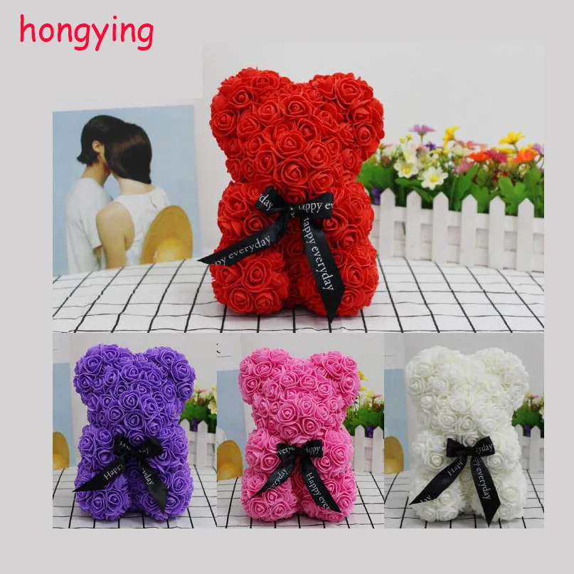 

rose bear flower Valentine's Day teddy bears 14 colors Holiday High-grade DIY gifts Christmas gift wedding decoration 25 cm