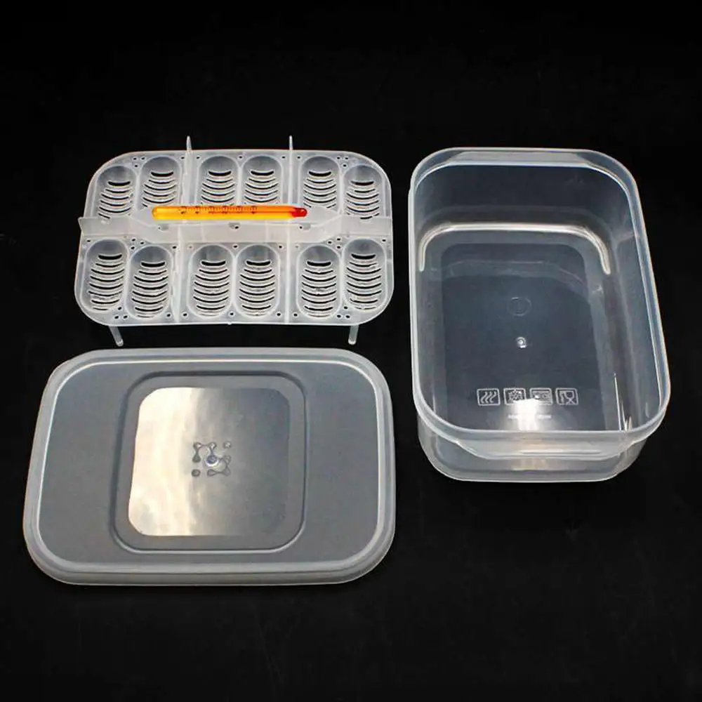 12 Grids Reptile Egg Incubation Tray Plastic Eggs Hatcher Box Lizard Gecko Snake Case with Thermometer Amphibians Tools