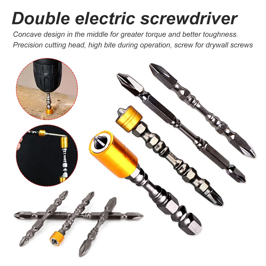 

PH2 Magnetic 65MM 110MM Cross Head Screwdriver Anti-Slip Steel Electric Screw Driver Set 1/4" Hex Shank Double Head Power Tools