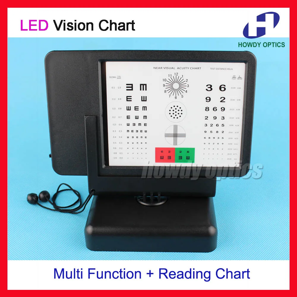 

Letter Tumbling E Number Red Green and Reading Chart LED Backlight Multifunction Near Vision Chart Double Side Display
