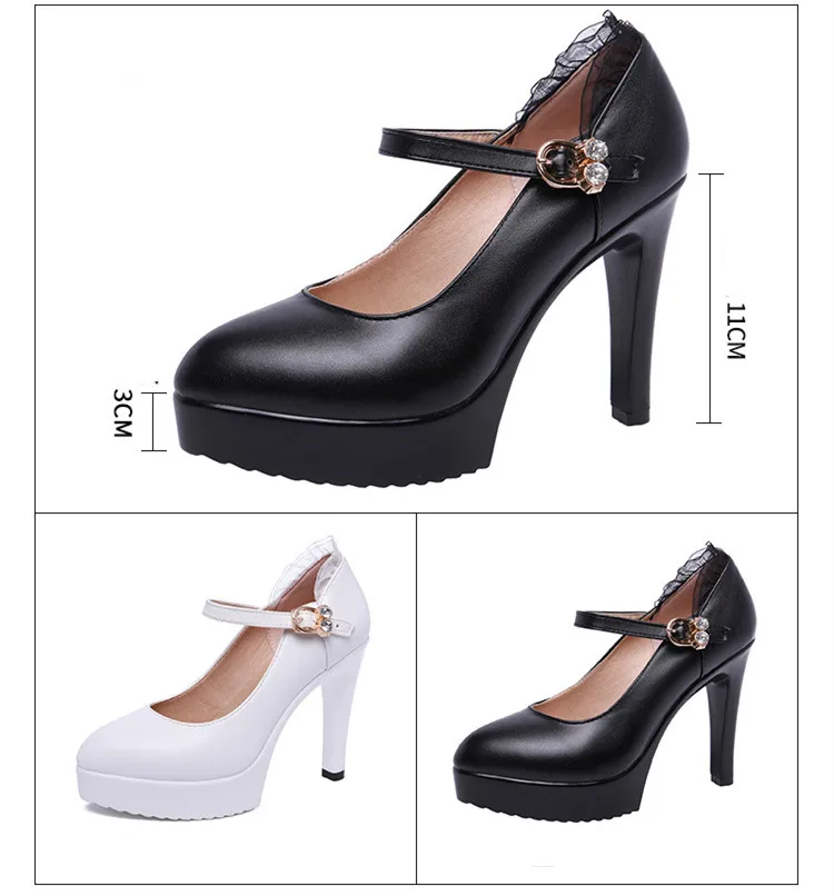 Большие размеры 32-43; туфли-лодочки на шпильке; женская обувь на платформе; сезон весна; ; туфли на высоком каблуке со стразами и пряжкой; женская свадебная обувь; цвет белый