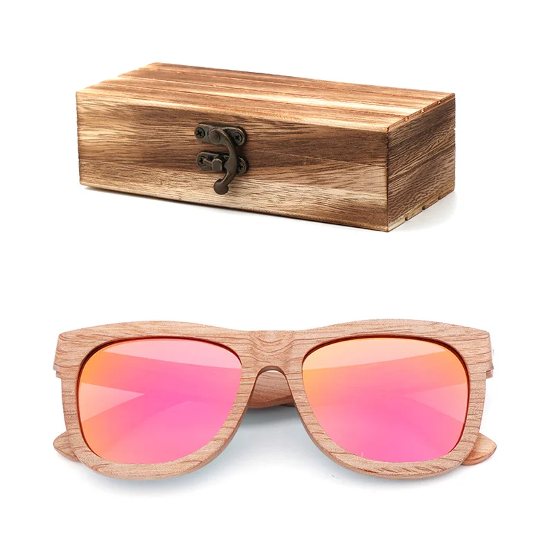 Мужские солнечные очки в ретро-стиле поляриодные бредовые Дизайнерские деревянные очки ручной работы синие пляжные зеркальные женские прогулочные солнцезащитные очки UV400 - Цвет линз: wood box