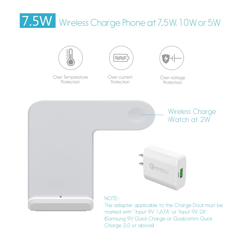 

2 In 1 Qi Wireless Fast Charger Dock Station Stand For Apple Watch iPhone X 8 DJA99