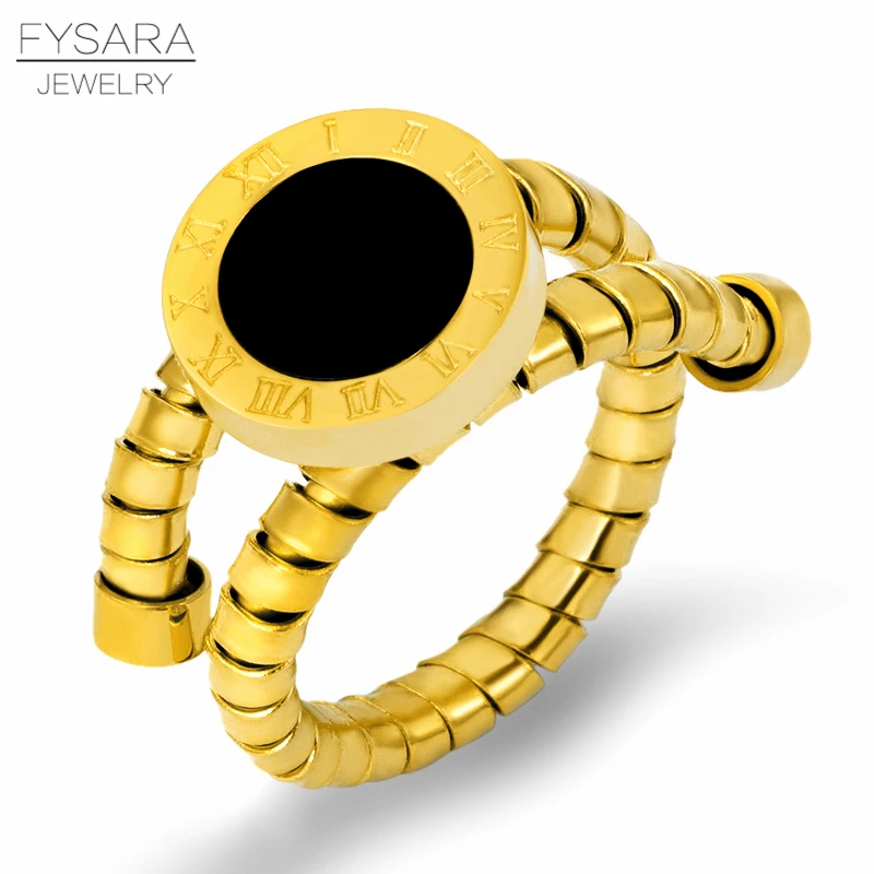 

FYSARA Round Roman Numeral Snake Chain Rings For Women Gold Finger Ring Titanium Steel Punk Love Jewelry Luxury Famous Rings