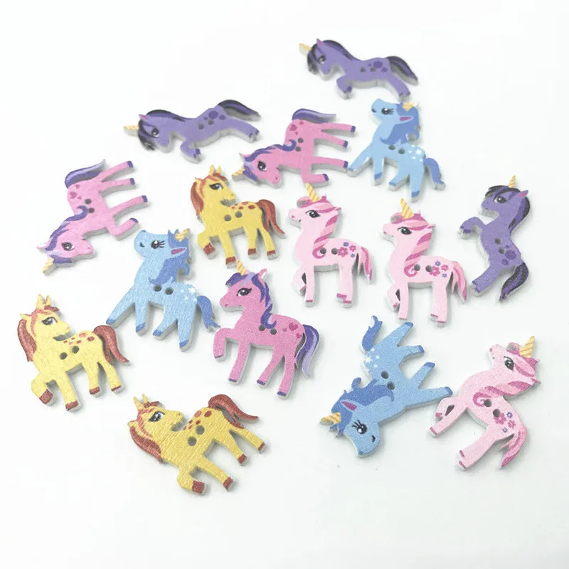 

DIY 100pcsMixed Wooden Buttons Unicorn shape Scrapbooking Sewing Kids crafts 25-29mm