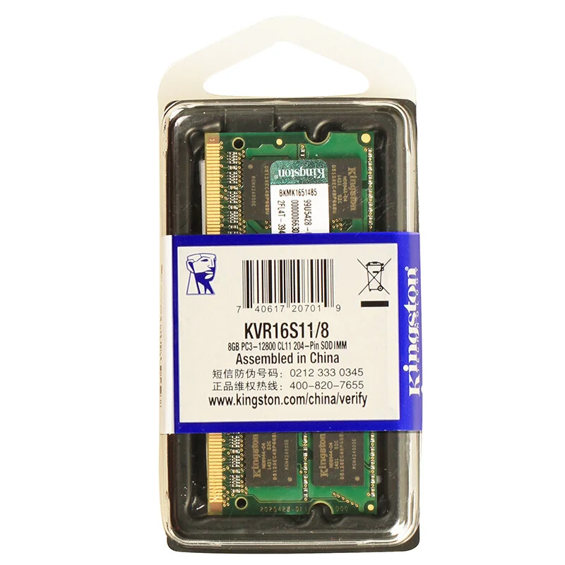  Kingston RAM Memory DDR3 4GB 8GB 1600MHz DDR3 PC3-12800 Non-ECC CL11 SODIMM Notebook Memory KVR16S1