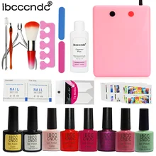 Маникюрные инструменты для ногтей 36 Вт УФ-лампа+ 6 цветов впитываемый Гель-лак основа для ногтей верхнее покрытие лак для ногтей с удалителем практический набор напильников