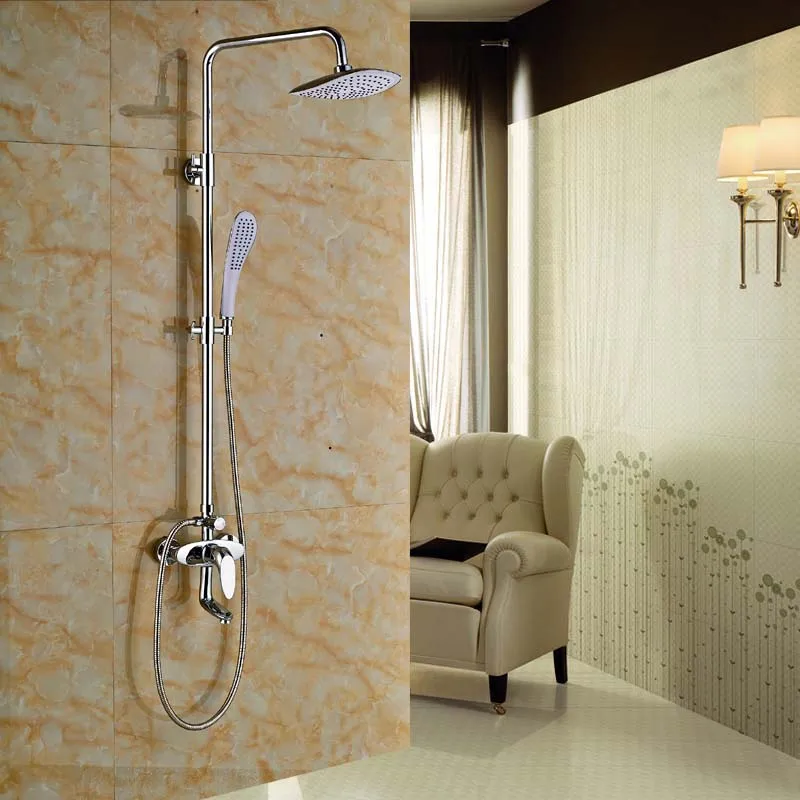 

Chrome Finish 8'' Wall Mounted Shower Head Faucet Single Handle Hole Valve Mixer Tap