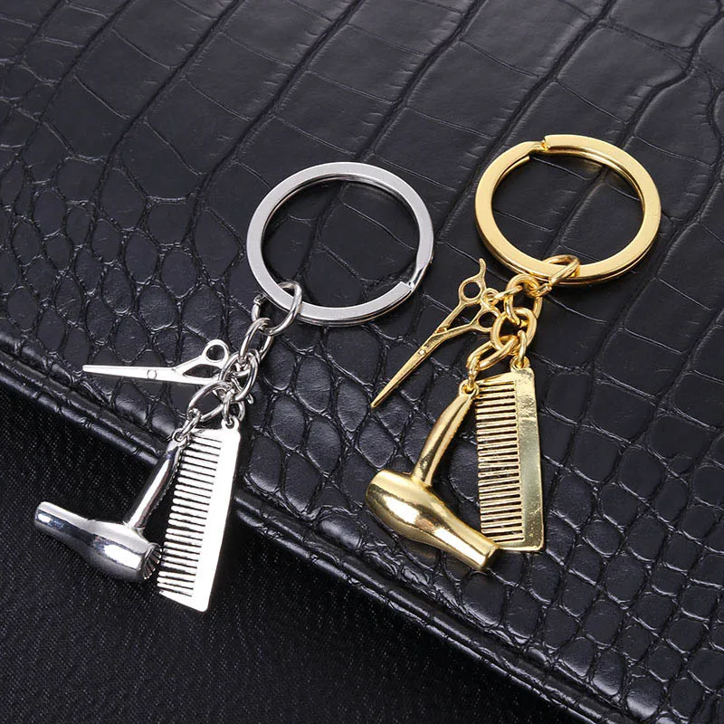 100pcs wholesale hair dryer combs scissors pendant keychain hairdressing tools hair stylist