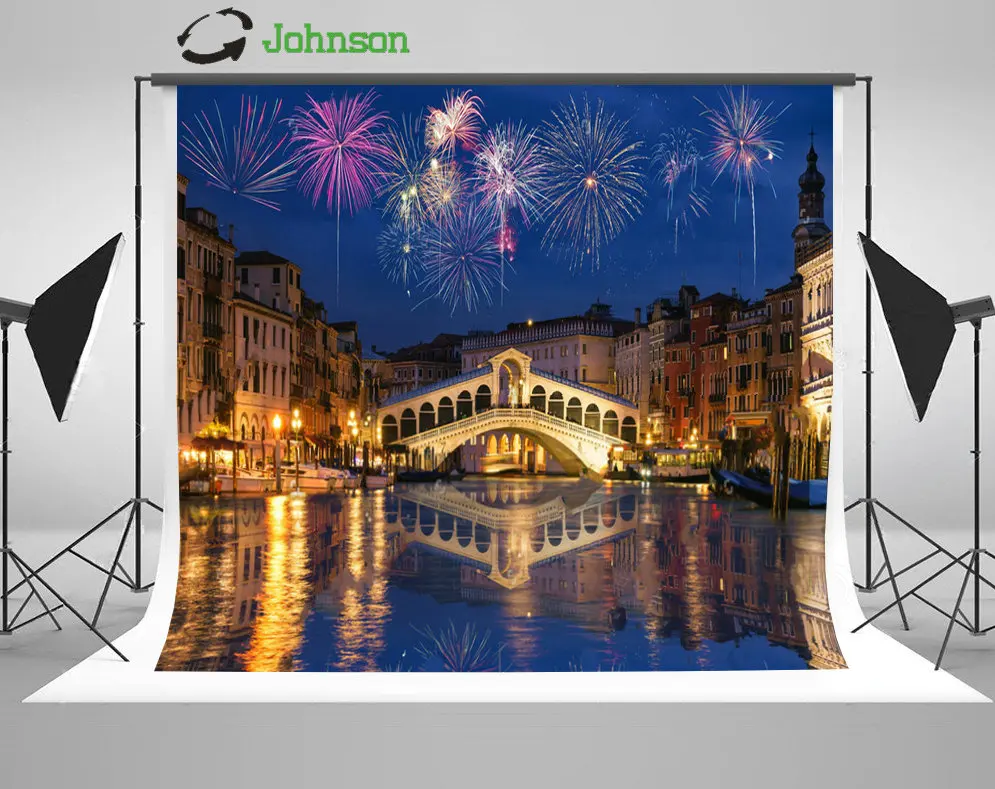 Rialto Bridge Canal Fireworks Venice River backdrop