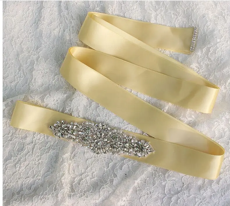 Рекомендую! Дышащие Блестящий CZ украшенные кристаллами и жемчугом свадебные пояса/пояс невесты/торжественное платье поясом 912 - Цвет: Шампанское