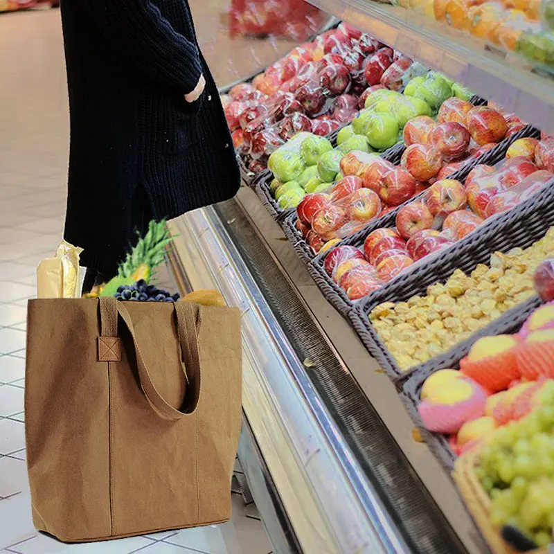 

Storage Bag Reusable kraft Paper Bags Lightweight and large capacity Carrier Washable Shopping kraft bag Multifunctional Storage