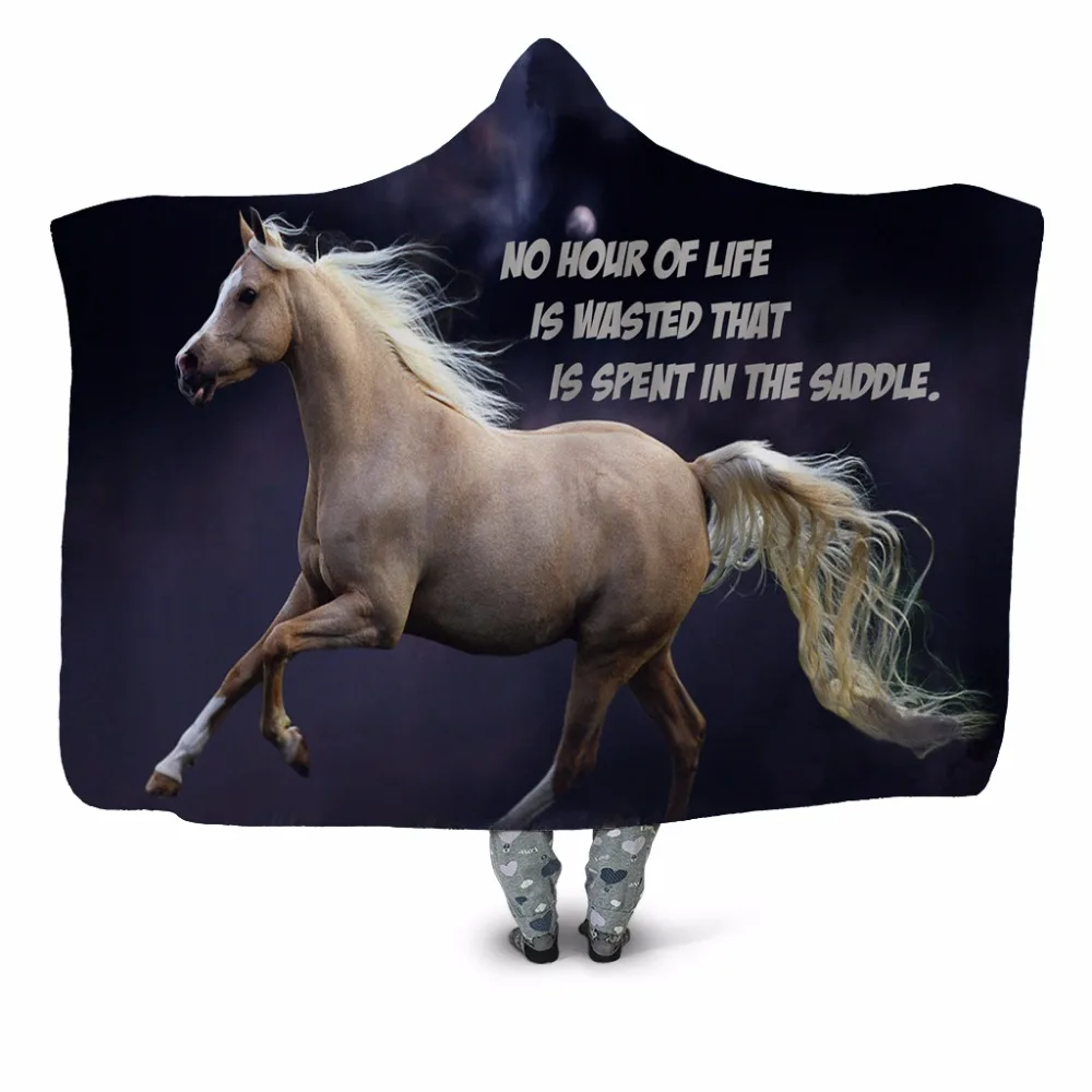 Бегущая лошадь 3D плюшевый, с принтом с капюшоном Стираемое одеяло для взрослых детский диван Стёганое одеяло Удобный флисовый плед Офис