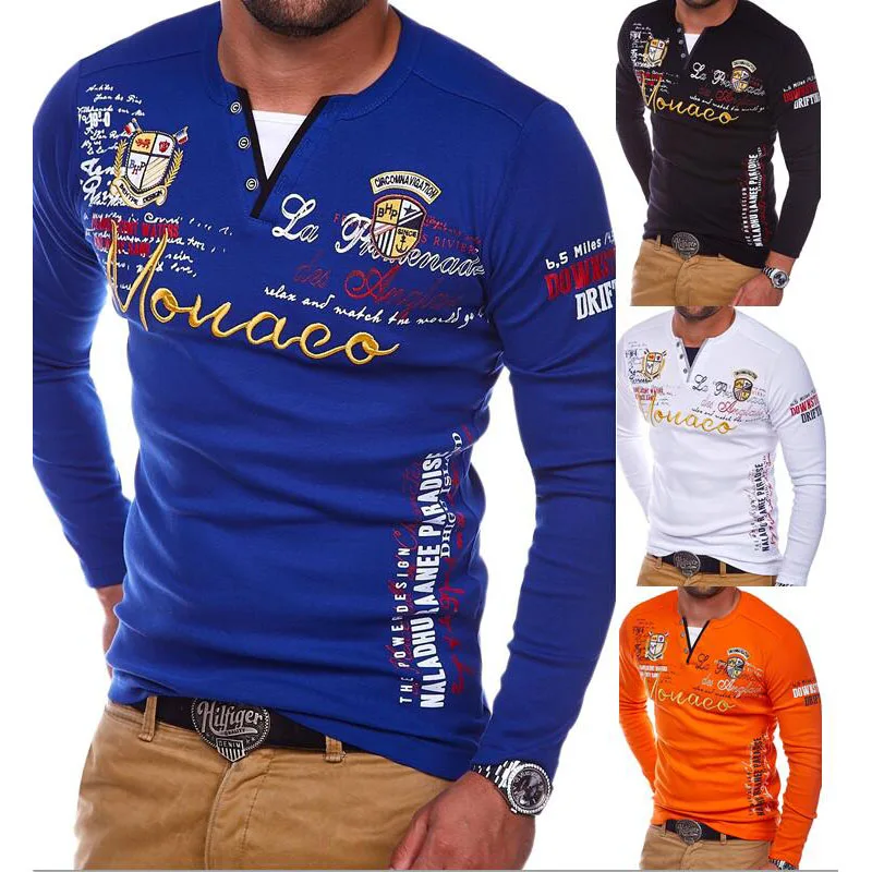

Zogaa Men v-neck Polo Shirt Long Sleeve Quick Dry Quailty Cotton Hand Printing Casual Tees Male Clothing Polos Men Shirt