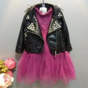 

Spring New Revit Kids PU Leather Jackets Baby Girl Clothes Zipper Motorcycle Coat Turn Down Collar Casual Leather Outerwear Y495