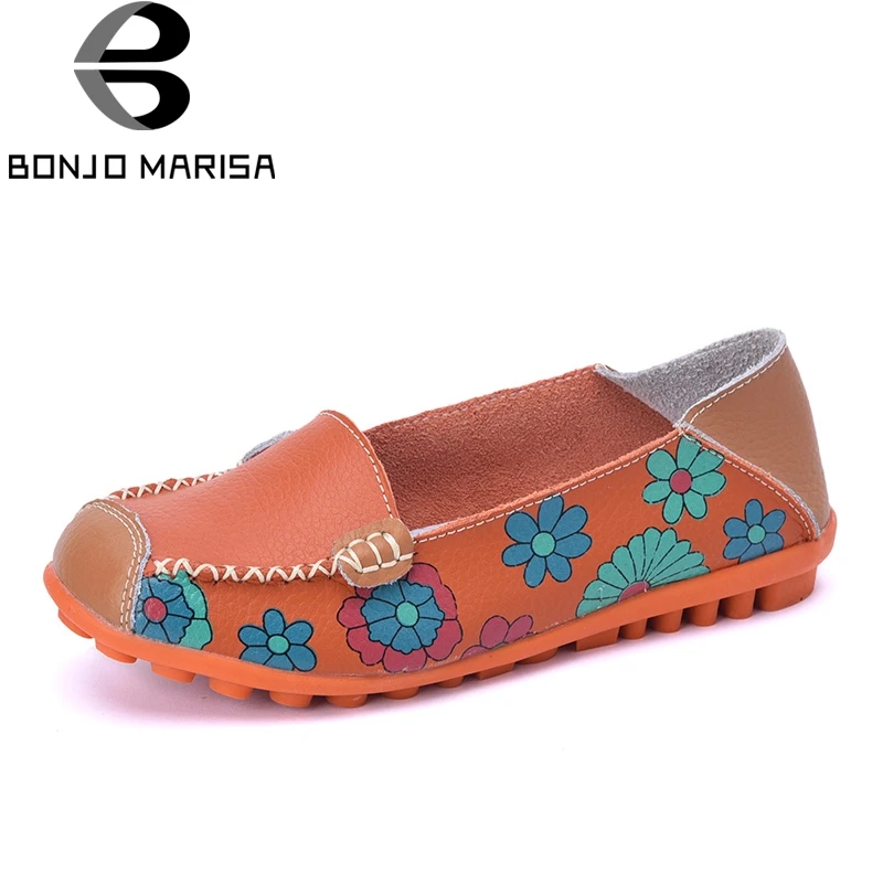 

BONJOMARISA Hot Women Flower Shoes Woman Slip On Loafers Female Square Toe Boat Ballet Flats Casual Moccasins Big Size 35-44