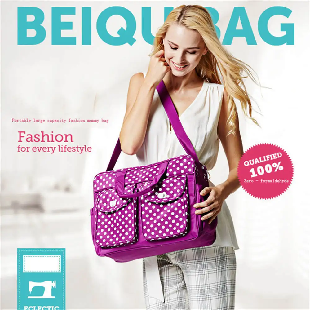 

2017 mummy bag shoulder multi-function large capacity hot style aslant wave point three-piece mother-to-child bag mummy bag