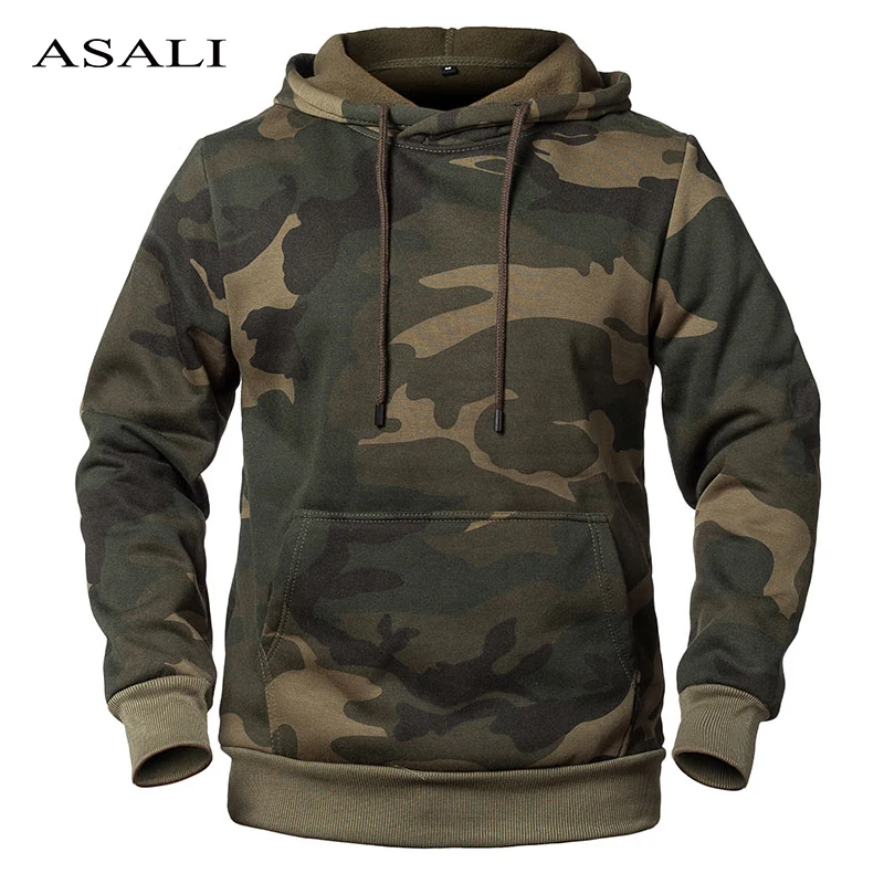 

ASALI Men Hoodie Fleece Autumn 2019 Camouflage Mens Hooded Sweatshirt Camo Men's Military Pullover Streetwear Hoody Top Fashion