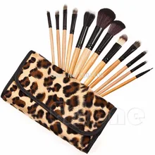 Fashion 12 Pcs Professional Cosmetic Tool Makeup Brush Set Brushes Leopard Bag