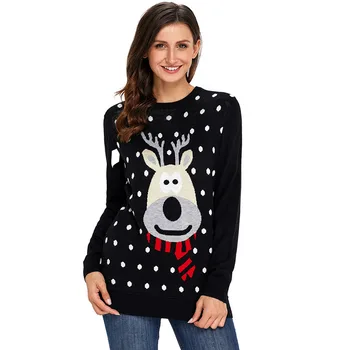 

Christmas Womens Knitted Print Elk Cute Sweaters O Neck Xmas Santa Festival Casual Slim Tops Pullover For Ladies Autumn Winter