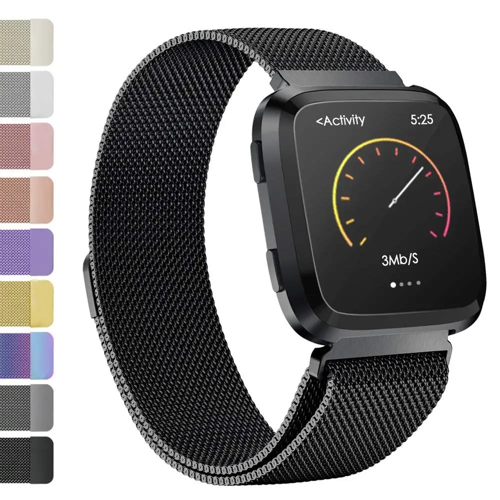 TORQUILA Milanese Loop для Fitbit Versa Smart Watch Band Регулируемая Замена из нержавеющей стали с уникальным магнитным замком - Цвет ремешка: Black