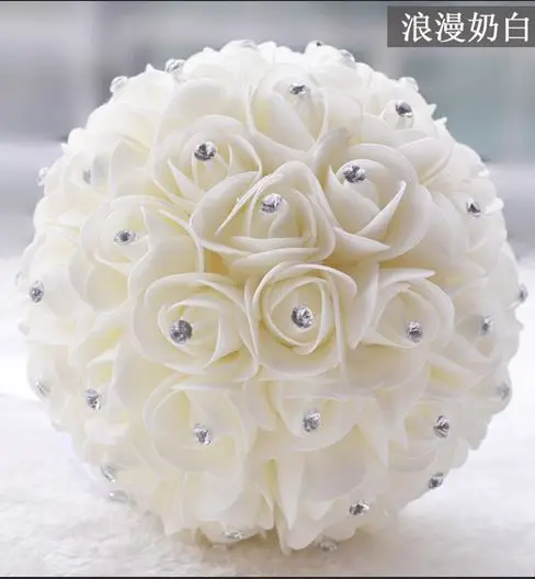 Красивый белый свадебный цветок цвета слоновой кости Свадебный букет из искусственных цветов букет роз хрустальные свадебные букеты - Цвет: Бежевый