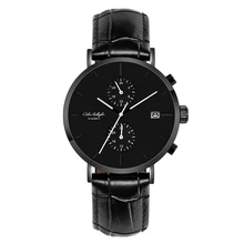 Men Watch Quartz Waterproof Wrist Watch Japan Movment Italian Slub Pattern Leather Strap Watch Arched Sapphire Glass