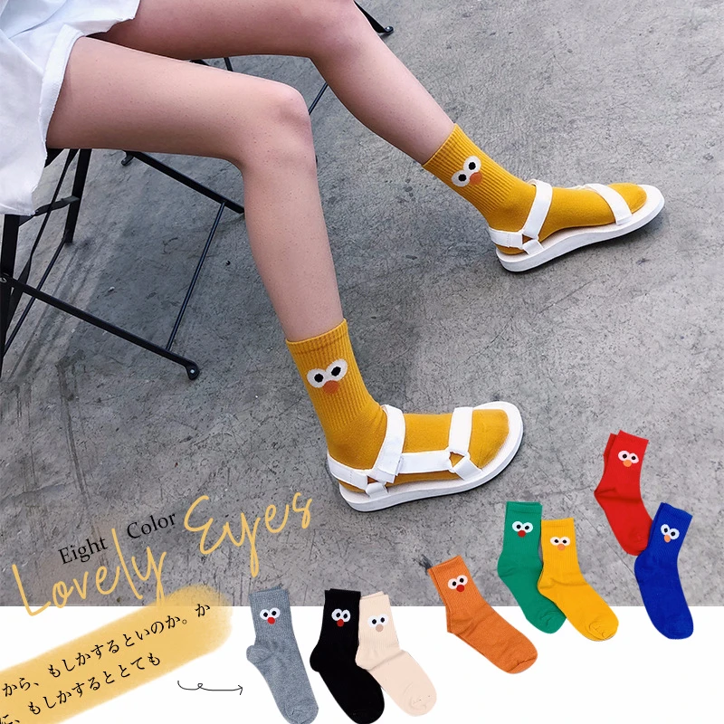 

SP&CITY Solid Cartoon Eyes Patterned Woman Funny Socks Cotton Cute Harajuku Short Socks Colored Kawaii Hipster Skateboard Socks