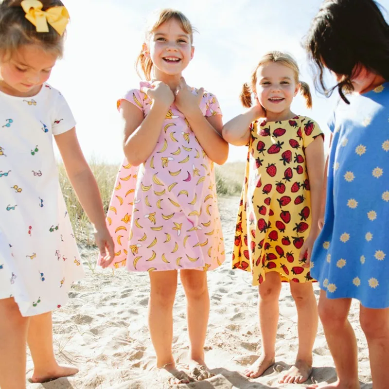 

new style European and American Wind brand children's wear girl dress cotton short sleeved printed children's dress