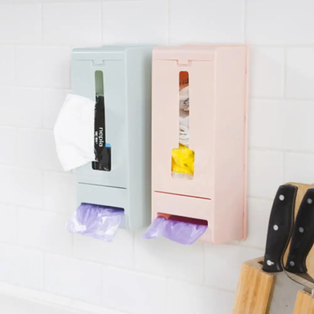 

Wall Mount Plastic Storage Boxes Garbage Rubbish Bag Drawing Trash Can Storage Box Container Rack Home Storage Organizer