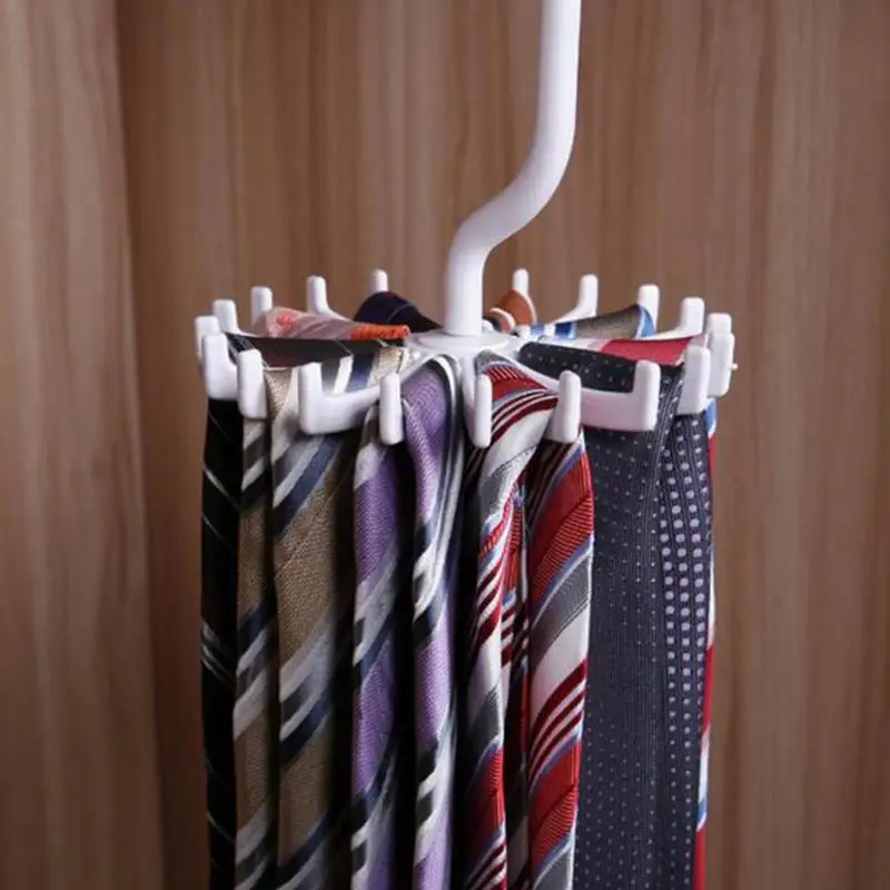 

Portable Rotating Tie Rack Closets Hook Clothes Hanger Plastic tie rack Scarf Hanger Belts Hanger 1pcs Holds 20 hooks