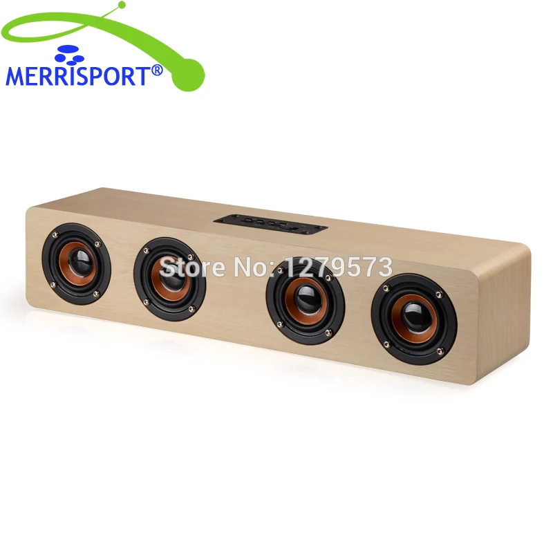 

MERRISPORT Portable Wooden Wireless Bluetooth Speakers with Stereo Speakers & Bulit-in Mic Support AUX TF Card MP3 Player Yellow