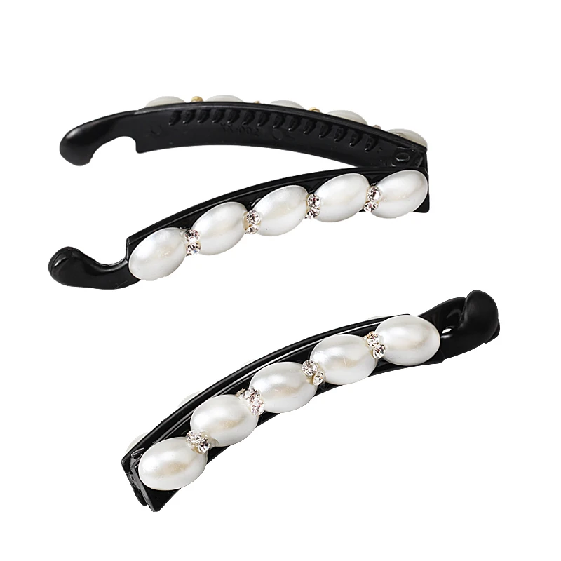 

M MISM 2 Types 1 piece Pearls Barrettes Banana Hairpins Faux Crystal Hair Claws Woman Headwear Girls Hair Clips Accessories