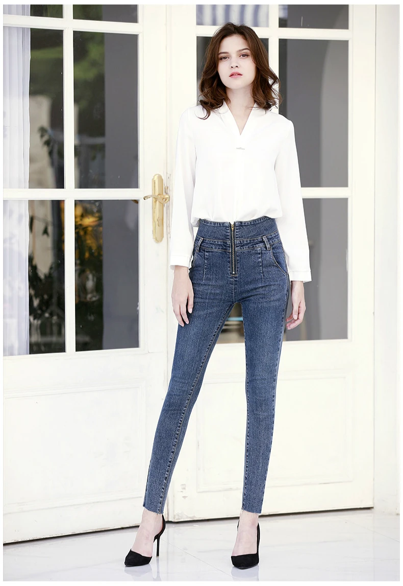 С учетом средства ухода за кожей стоп Для женщин тонкий женские Стрейчевые джинсы-скини Высокая талия на застежке-молнии, большие Размеры