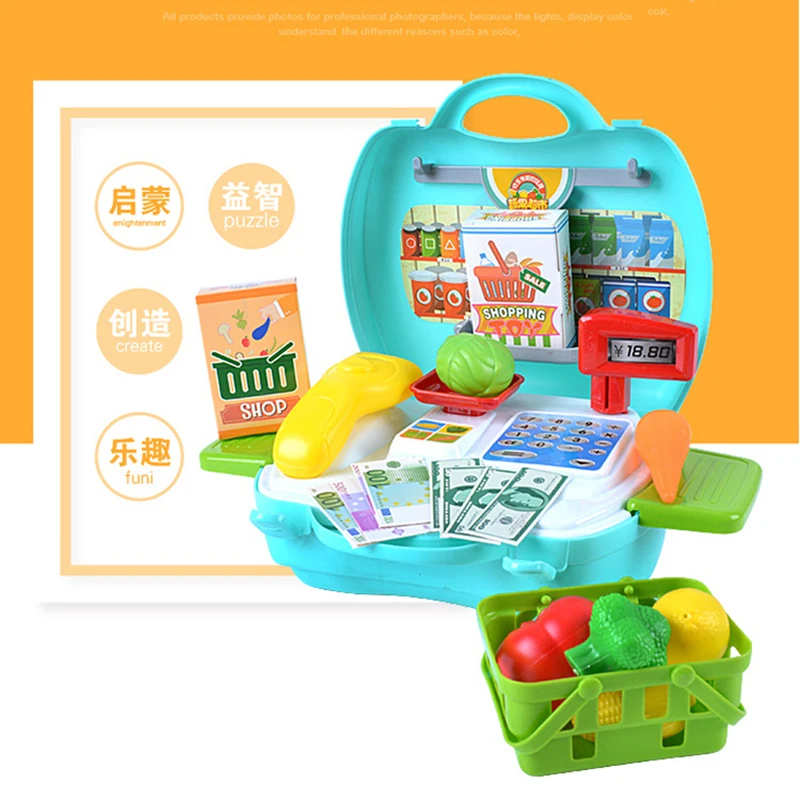 Мини Супермаркет кассовый аппарат ролевые игры игрушки для билета офиса овощи код сканер банкноты Детская ролевая игра игрушка