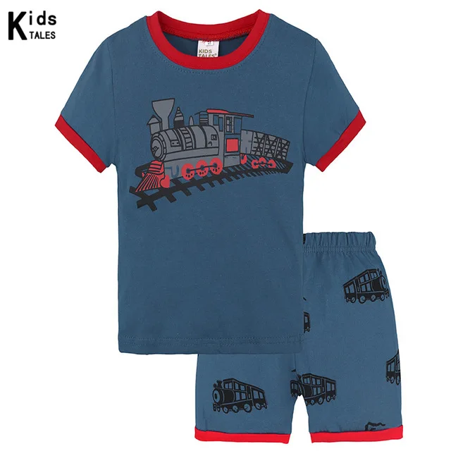 

Summer children clothing set train pattern toddler clothing sets top+pant 2Pcs/set kids casual boys clothes pajamas outfit