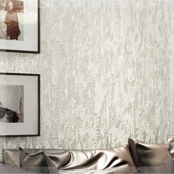 Cream / White 3D Flocking Abstract Embossed Textured Modern Wallpaper