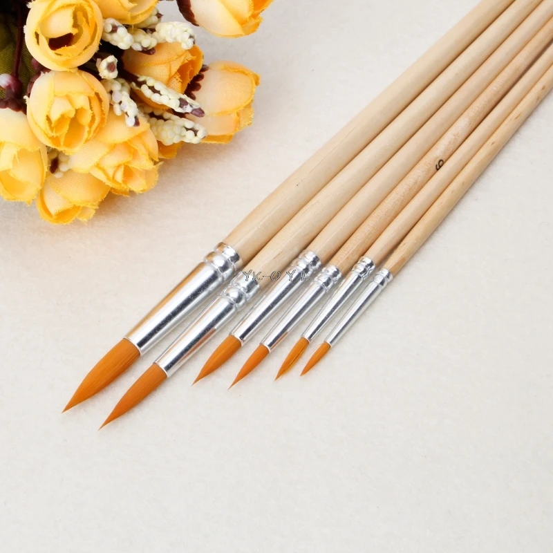 

Artist Round Point Tip Nylon Hair Gouache Brush Set Watercolor Painting 6 Pcs