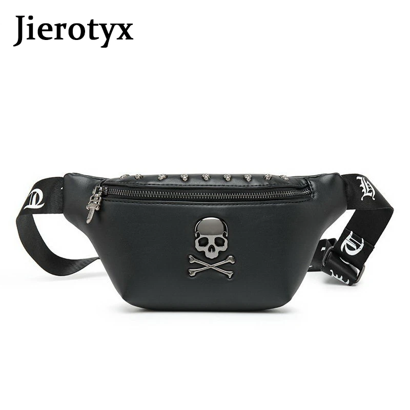 

JIEROTYX Rock Skull Women's Belt Bag Rivet Chest Bag Steamed Waist Bag Female Banana Bag Punk Fanny Pack 2019 Bum Bags