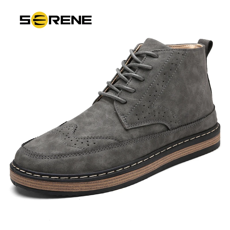 

BEAND SERENE Mens Fashion Boots Work & Safety Boots Tooling Boots Casual Leather Lace-Up Ankle Boots 3 Color Retro Shoes YG-77-1