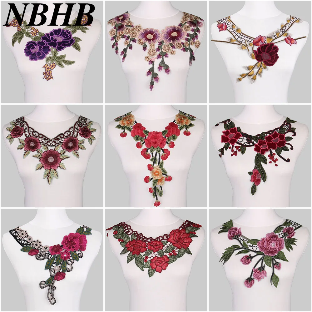 

NBHB Embroidered Lace Fabric Trim DIY Neckline Collar Costume Decoration Sew On Dress Clothing Applique Sewing Accessories
