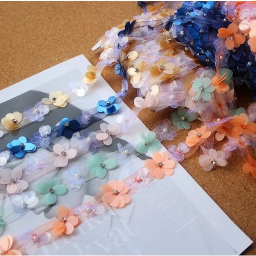 

LASUI 3 meters=1 lot High quality color flower sequins Rhinestone ribbon hand sewing shoulder strap skirt accessories0352