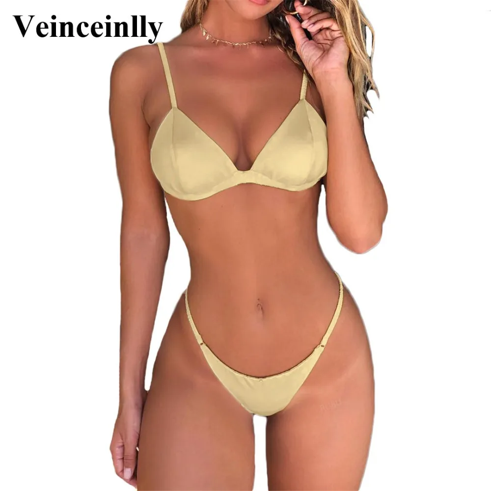 2018 Shiny Bra Cup Bikini Push Up Swimsuit Female Swimwear Women Two