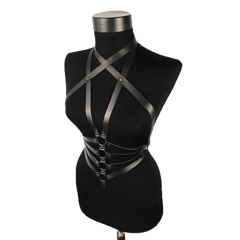 Пастельный, Готический фетиш черный кожаный ремень для тела женский ремень панк Рейв нагрудные ремни-подтяжки подвязки для женщин сексуальное платье