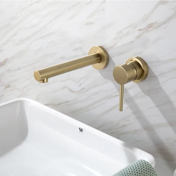 

MTTUZK Brushed gold brass Concealed basin mixer Wall-mounted faucet hot and cold water faucet into the wall Matte Black tap