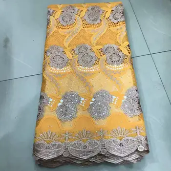

Yellow African Lace Fabric,2019 Embroidered Nigerian Lace Fabric With Stone High Quality French Guipure Lace Fabric For Women