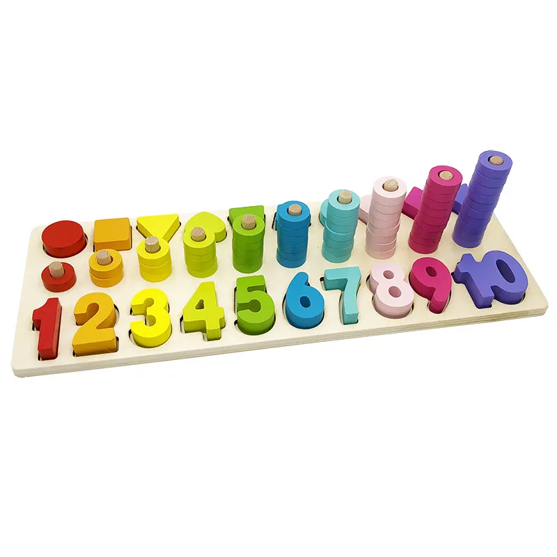 3 в 1 цифровой формы Монтессори математические игрушки сопряжение Радуга кольца Дошкольное подсчет доска Развивающие деревянные игрушки