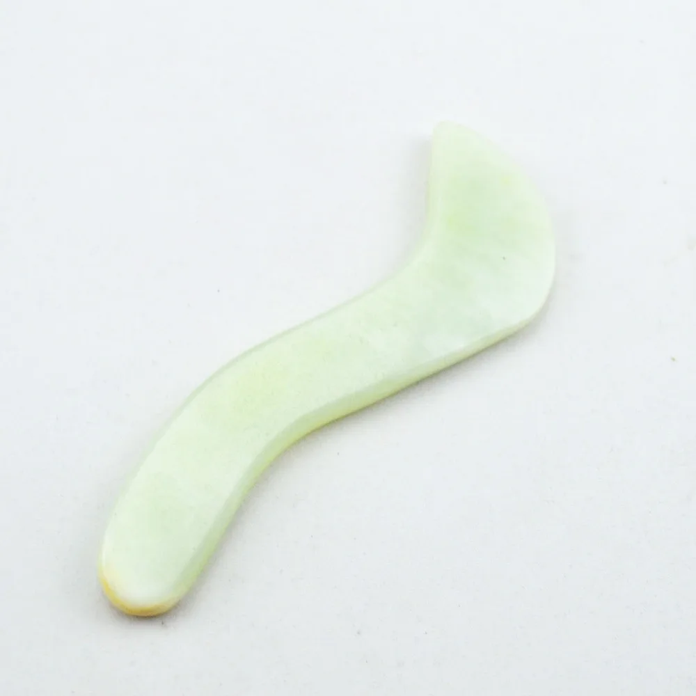 Natural light green jade S shape guasha board massage tool facial treatment scraping tool for body health care Natural light green jade S shape guasha board massage tool facial treatment scraping tool for body health care