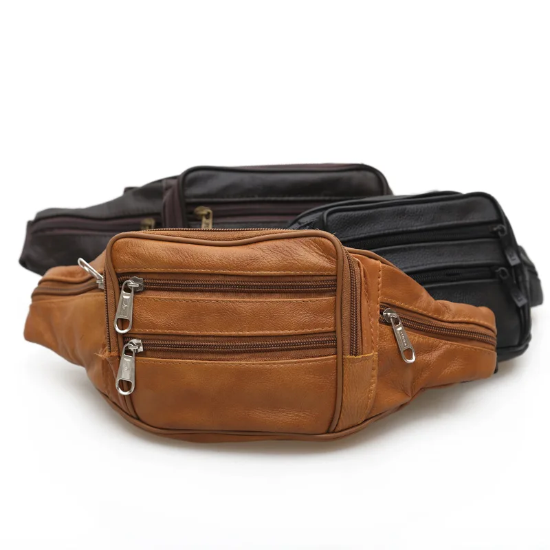 black fashion mens leather waist bags vintage belt casual bags retro