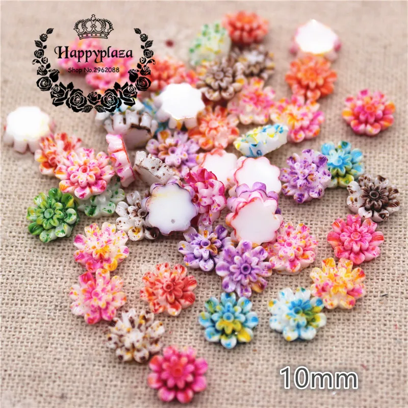 

100pcs 10mm Mix Colors Resin Flower Multi-color Painted Flatback Cabochon DIY Jewelry Phone Craft Decoration